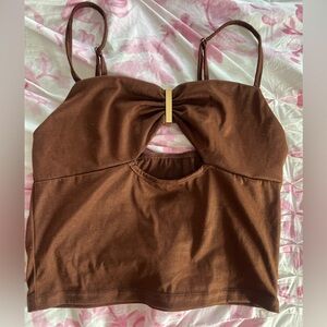 Brown Sleeveless Top with Gold Accent